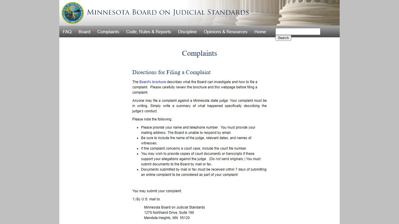 Minnesota Board on Judicial Standards | Complaints